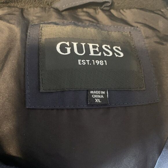 Guess Mens Navy Blue Black Winter Puffer Long Sleeve Jacket Coat XL - Picture 3 of 8